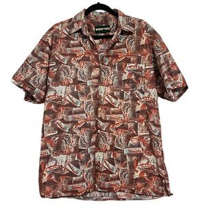 Men's Large Fishing theme Descente Shirt, 100% Cotton, brown